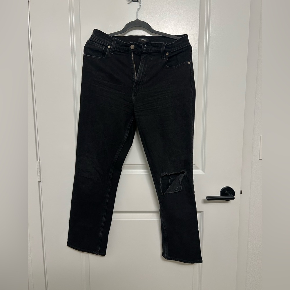 Express Black Distressed Ankle Jeans